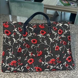 Tory Burch Nylon Navy and Red Floral Tote